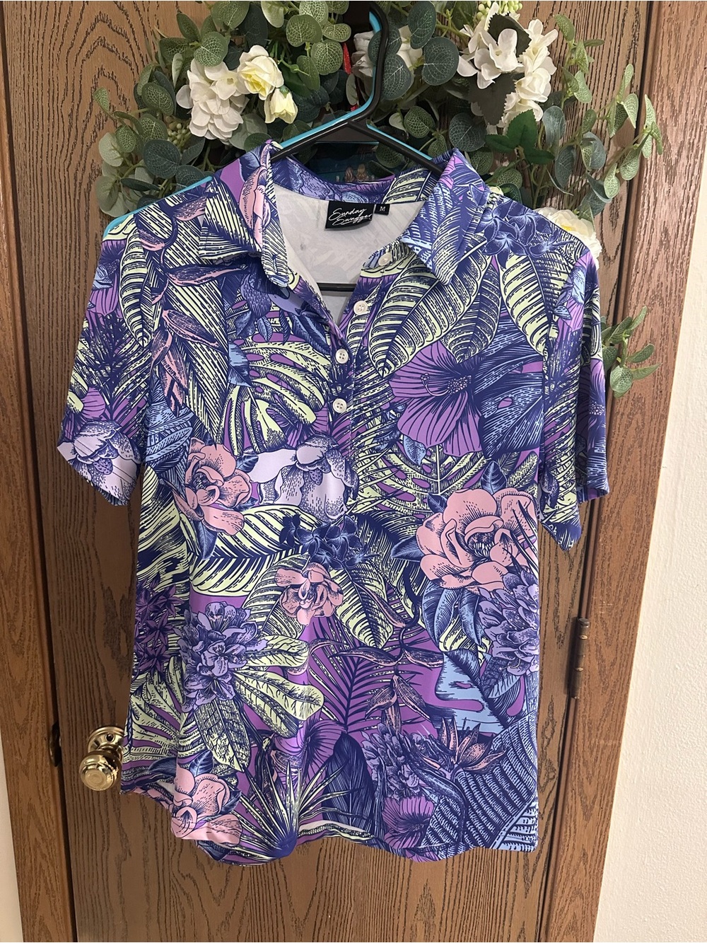 Sunday Swagger Women's Purple Floral Polo Top